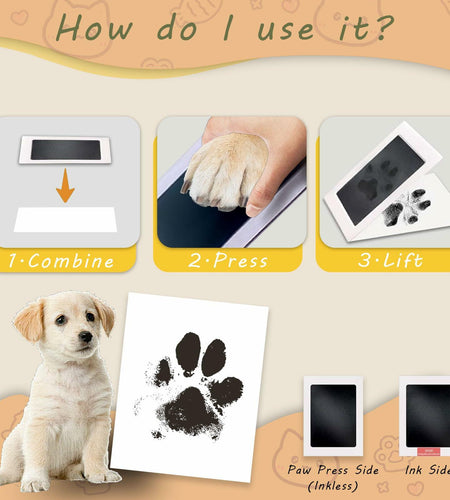 DBIGQ Dog Paw Print Kit Mess-Free Inkless Stamp Pad 2 Medium Black