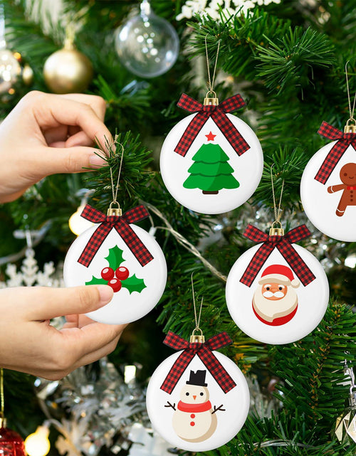 Load image into Gallery viewer, PullCrease 30pcs Blank Matte White Buffalo Plaid Christmas Ornaments Gold Rope
