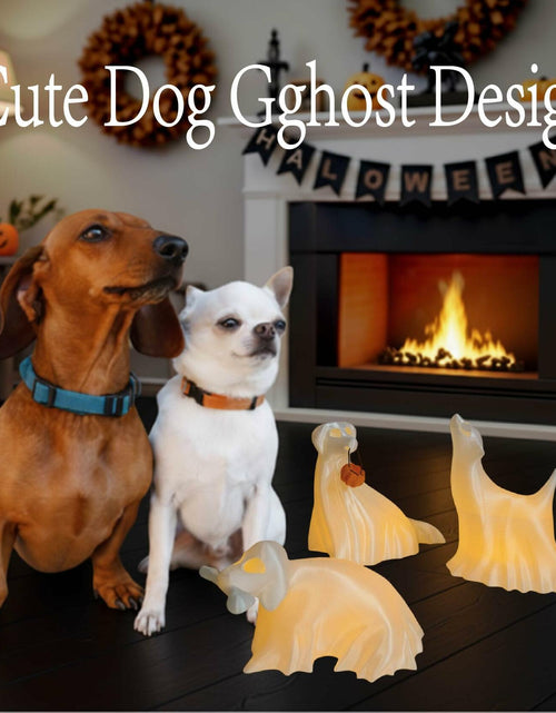Load image into Gallery viewer, Roowest Light Up Halloween Ghost Dog Figurines Set of 3 White
