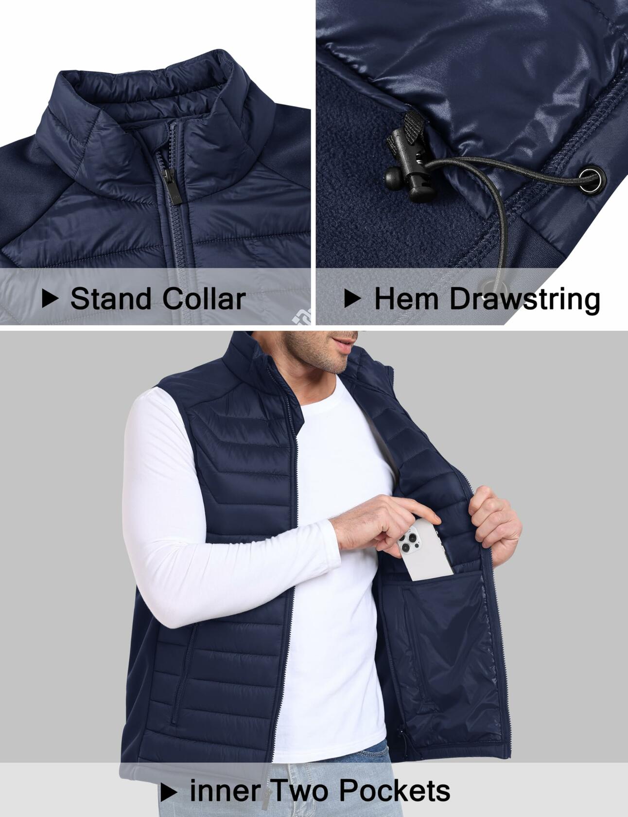 MoFiz Men's Puffer Vest Jacket Windbreak Zipper Sleeveless Navy Size XL