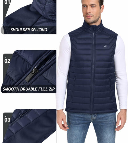 MoFiz Men's Puffer Vest Jacket Windbreak Zipper Sleeveless Navy Size XL
