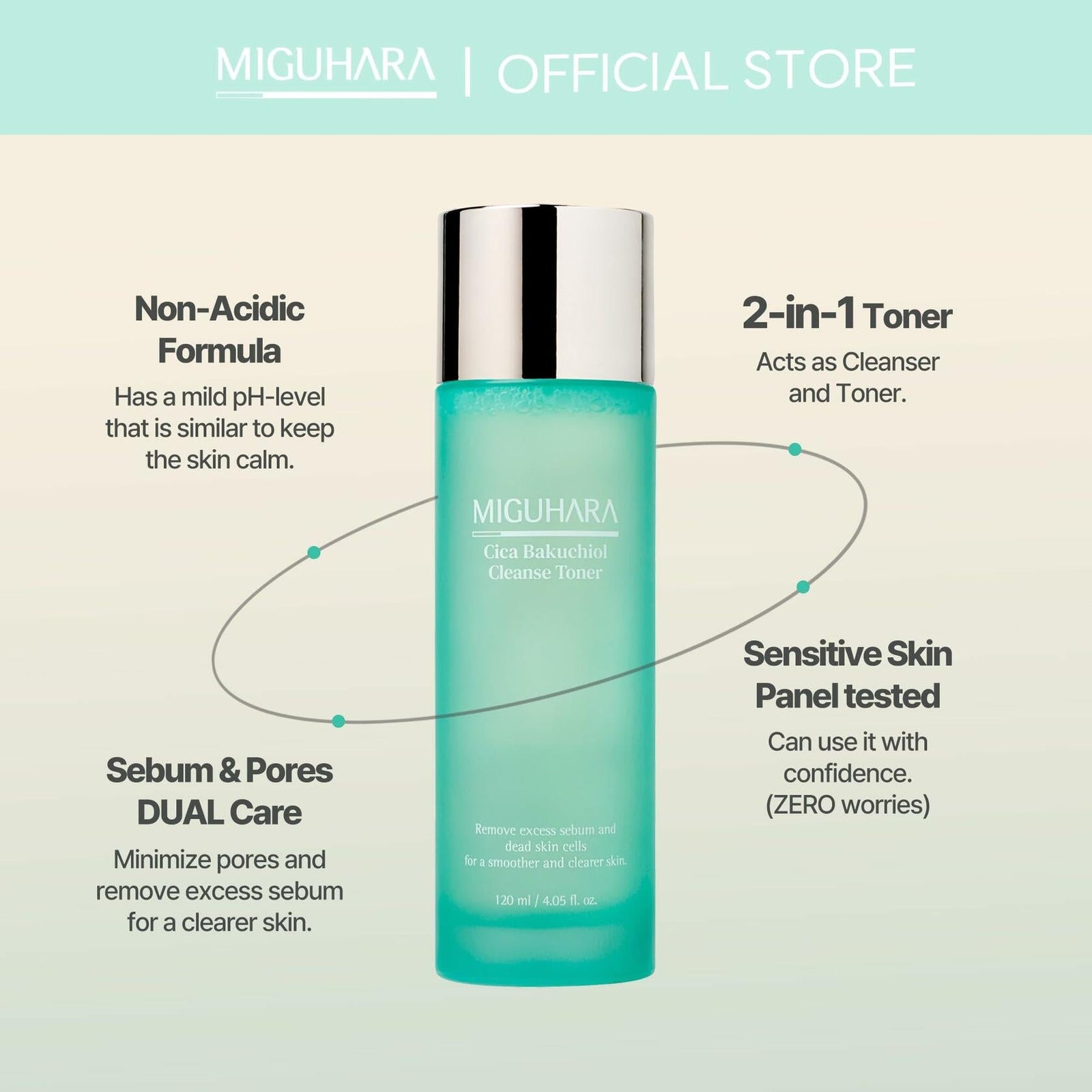 CICA Bakuchiol Cleanse Toner | Korean Skincare 2in1 Toner (120ml/4.05 fl. oz.)