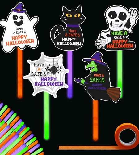 Realspring 24 Pcs Halloween Glow Sticks Purple Green Orange 0.4x7.8 Inch