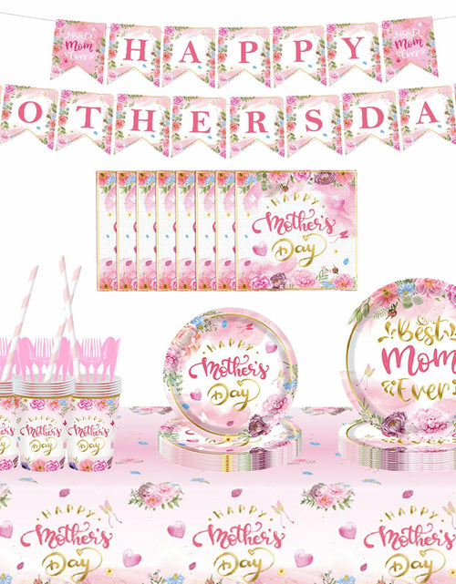 Load image into Gallery viewer, Janinus 162PCS Mothers Day Party Supplies Banner Tablecloth Heart Floral
