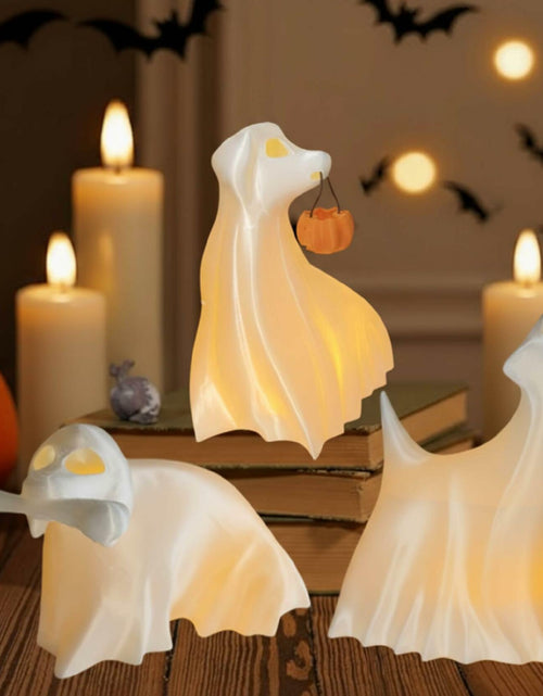 Load image into Gallery viewer, Roowest Light Up Halloween Ghost Dog Figurines Set of 3 White
