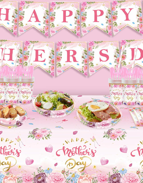 Load image into Gallery viewer, Janinus 162PCS Mothers Day Party Supplies Banner Tablecloth Heart Floral
