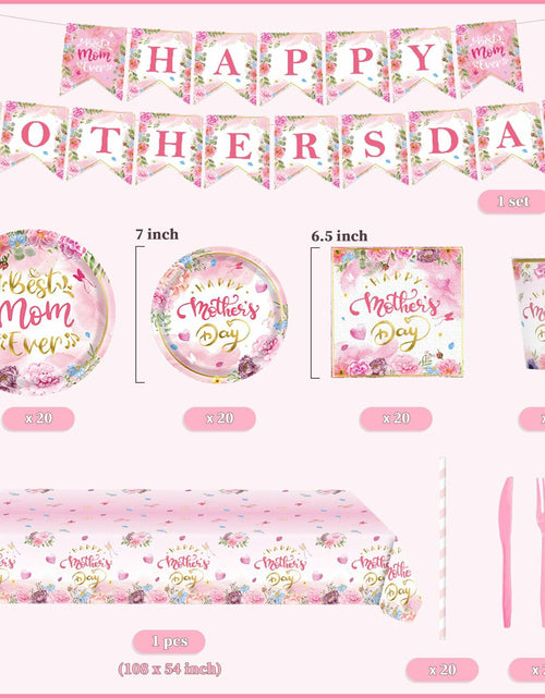 Load image into Gallery viewer, Janinus 162PCS Mothers Day Party Supplies Banner Tablecloth Heart Floral
