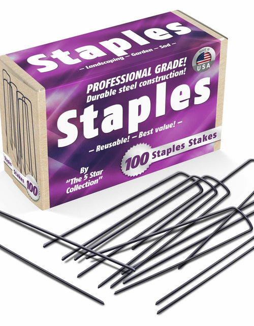 Load image into Gallery viewer, The 5 Star Collection 100 Galvanized Landscape Staples Heavy Duty Garden Stakes
