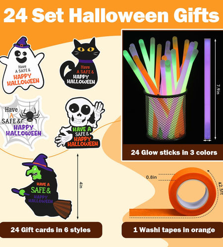 Realspring 24 Pcs Halloween Glow Sticks Purple Green Orange 0.4x7.8 Inch