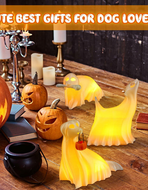 Load image into Gallery viewer, Roowest Light Up Halloween Ghost Dog Figurines Set of 3 White
