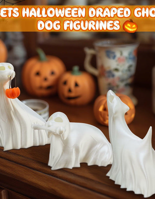 Load image into Gallery viewer, Roowest Light Up Halloween Ghost Dog Figurines Set of 3 White
