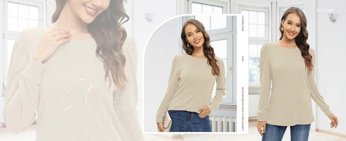 Load image into Gallery viewer, NILOUFO Women Long Sleeve T Shirt Tunic Casual Beige Size M
