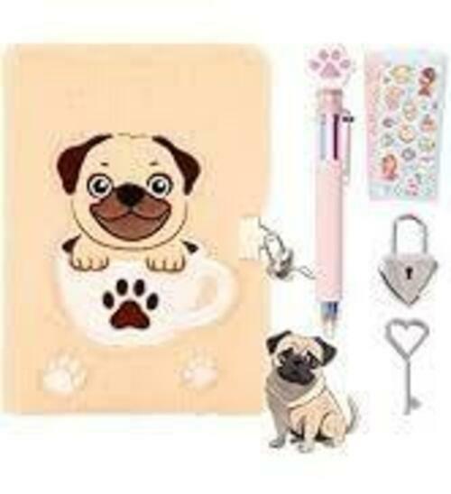 Load image into Gallery viewer, PrinBarBee French Bulldog Diary with Lock Plush 160 Pages Multicolor Pen
