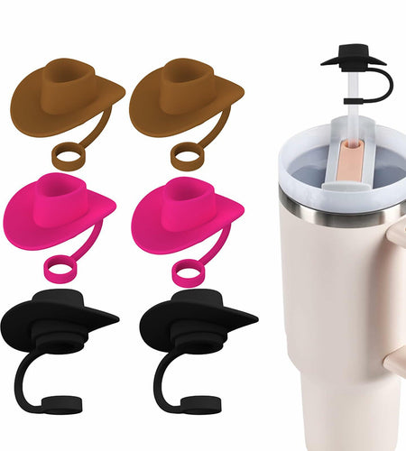 Zhoxod 6PCS Silicone Straw Covers Caps for 40oz Stanley Cups Cowboy Hat Color