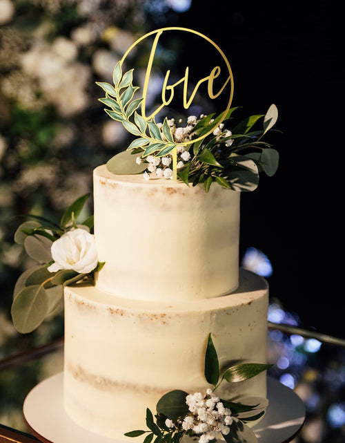 Load image into Gallery viewer, Party to Be Love Wedding Cake Topper Gold Acrylic Love 01 Design 02
