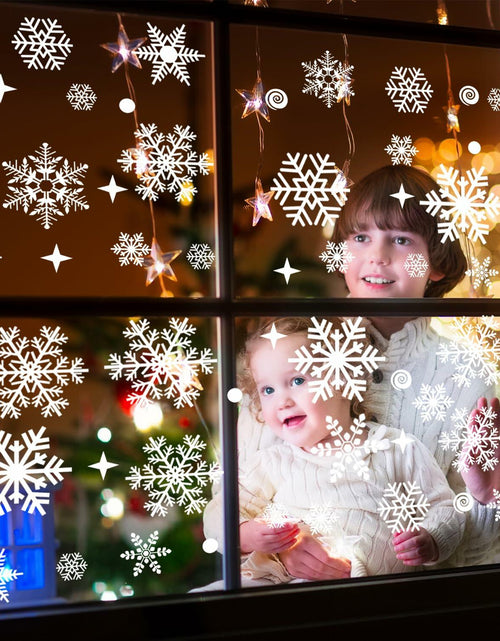 Load image into Gallery viewer, Uorybwanai 138Pcs Christmas Window Stickers Snowflakes Xmas Decals White
