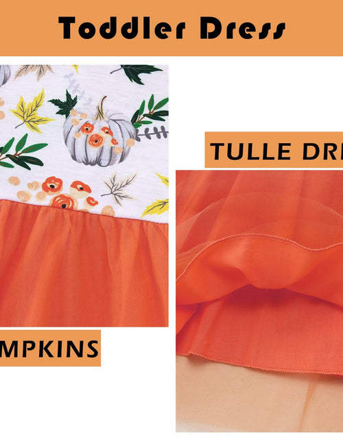 Load image into Gallery viewer, C&amp;M WODRO Toddler Girl Thanksgiving Pumpkin Tulle Dress Pumpkin+Leaf 3-4T
