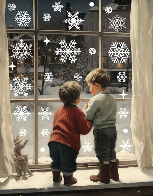 Load image into Gallery viewer, Uorybwanai 138Pcs Christmas Window Stickers Snowflakes Xmas Decals White
