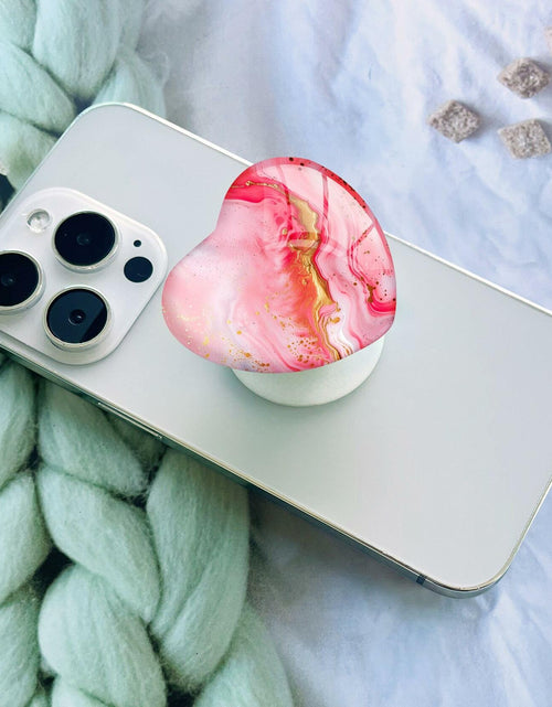 Load image into Gallery viewer, Luhoit Heart Shape Expanding Cell Phone Grip Glass Stand Gold Red Marble
