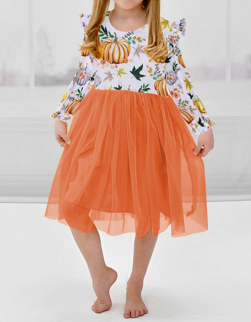 Load image into Gallery viewer, C&amp;M WODRO Toddler Girl Thanksgiving Pumpkin Tulle Dress Pumpkin+Leaf 3-4T
