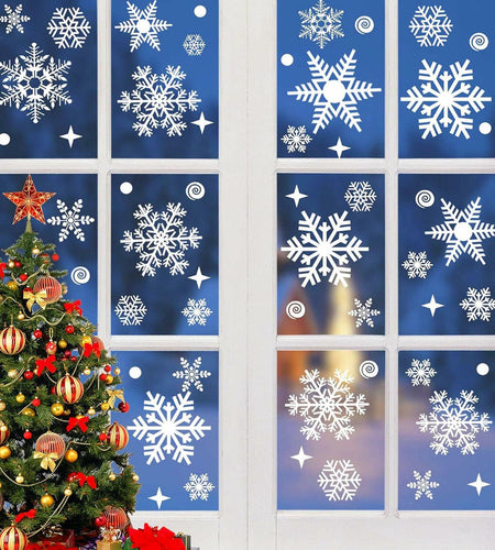 Uorybwanai 138Pcs Christmas Window Stickers Snowflakes Xmas Decals White