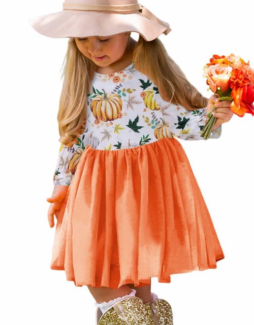 Load image into Gallery viewer, C&amp;M WODRO Toddler Girl Thanksgiving Pumpkin Tulle Dress Pumpkin+Leaf 3-4T
