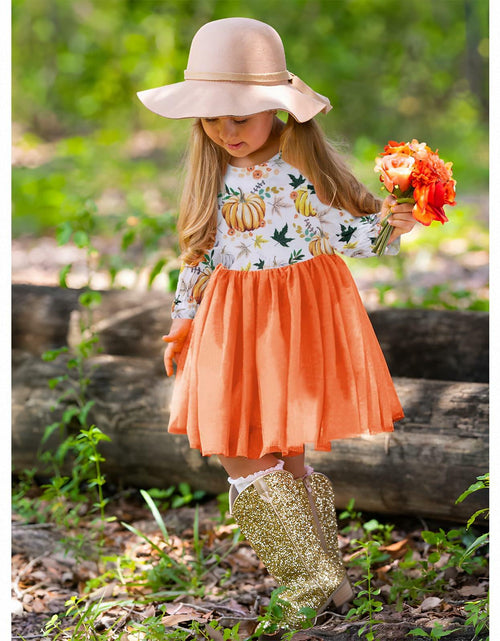 Load image into Gallery viewer, C&amp;M WODRO Toddler Girl Thanksgiving Pumpkin Tulle Dress Pumpkin+Leaf 3-4T
