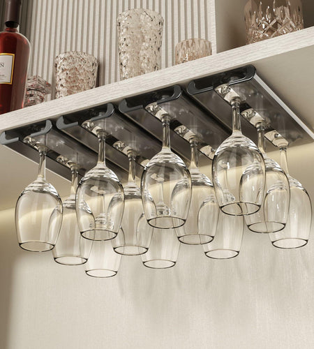 Vaisoeny 4Pack Wine Glass Holder Under Cabinet Stemware Rack Grey