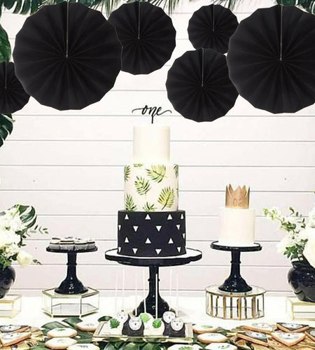 MOWO Black Green Paper Fans Jungle Tropical Party Decoration 12pc