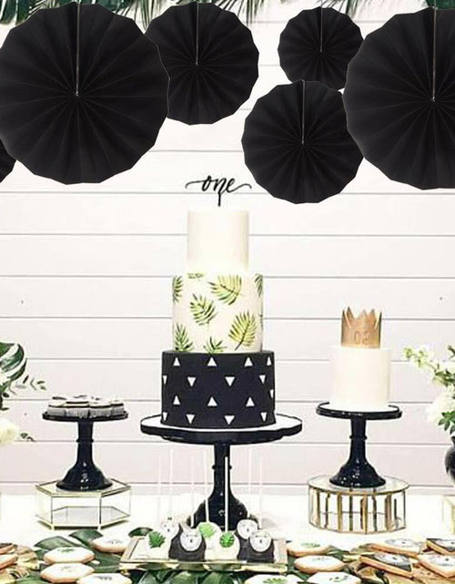 Load image into Gallery viewer, MOWO Black Green Paper Fans Jungle Tropical Party Decoration 12pc
