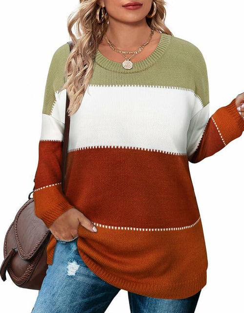 Load image into Gallery viewer, TIYOMI Plus Size Women's Crew Neck Long Sleeve Knit Sweater Striped Size XL
