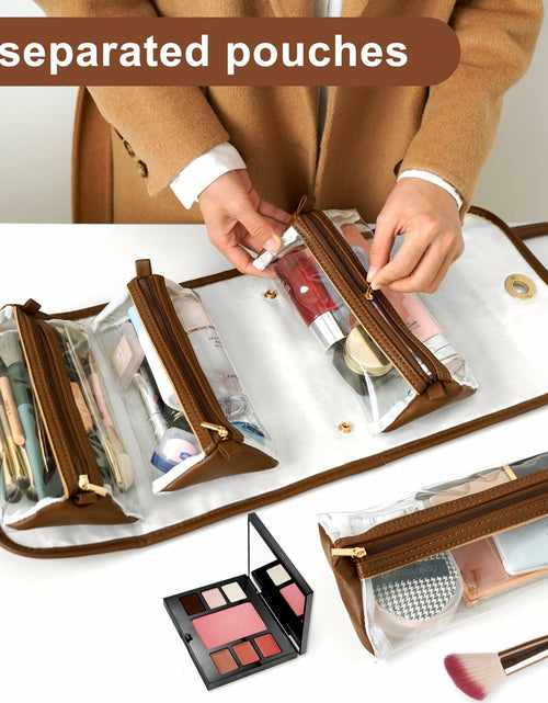 Load image into Gallery viewer, voioe Travel Makeup Organizer Bag Foldable Toiletry Large Capacity Brown
