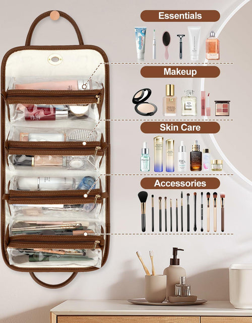 Load image into Gallery viewer, voioe Travel Makeup Organizer Bag Foldable Toiletry Large Capacity Brown
