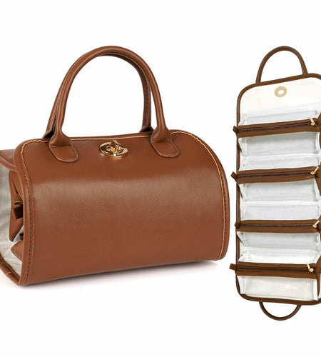 voioe Travel Makeup Organizer Bag Foldable Toiletry Large Capacity Brown