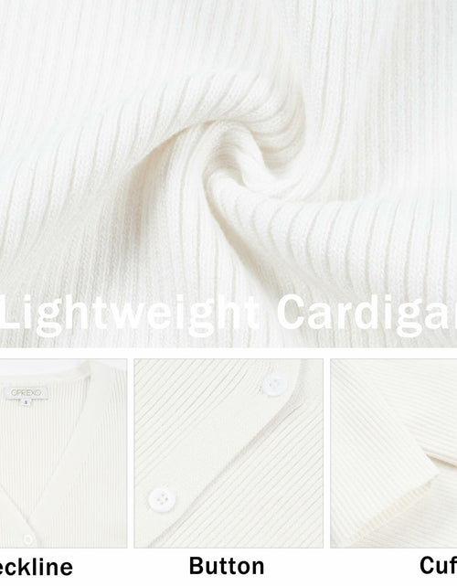 Load image into Gallery viewer, OPREXO Women's Ribbed Knit V Neck Button Down Cropped Cardigan White Size L
