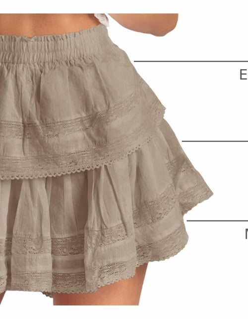 Load image into Gallery viewer, Cicy Bell Womens Lace Mini Skirt High Waisted Ruffle Camel Size XL
