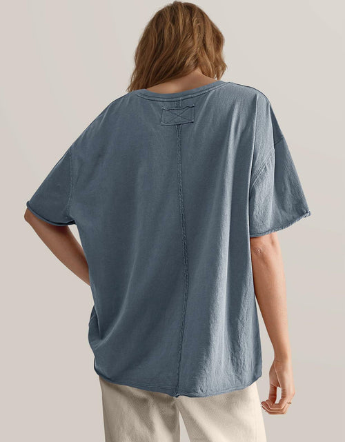 Load image into Gallery viewer, TARSE Oversized Loose Fit Cotton Tunic Tee Women Short Sleeve Blue Mirage Small
