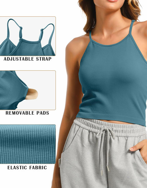 Load image into Gallery viewer, OVESPORT 2 Pack Women’s Workout Tank Tops Built-In Bra Blue/White M
