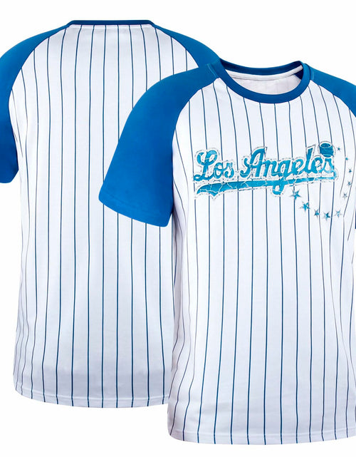 Load image into Gallery viewer, Fansamer Mens City Vintage Pinstripe Crew Neck Tee Shirt Blue White Size XL
