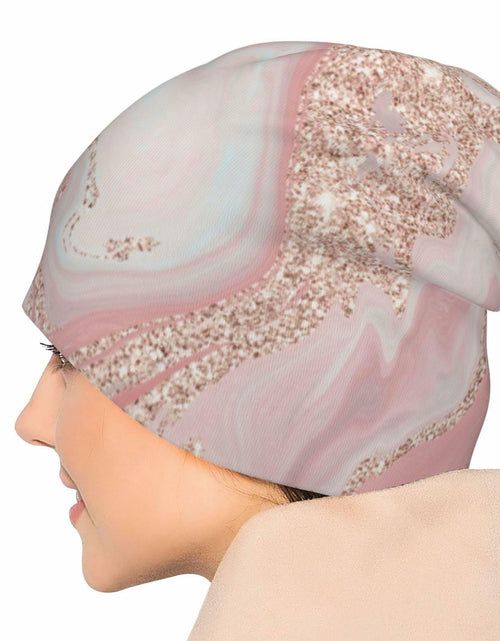 Load image into Gallery viewer, NoUtat Rose Gold Glitter Coral Gray Pastel Marble Slouchy Beanie Hat Unisex
