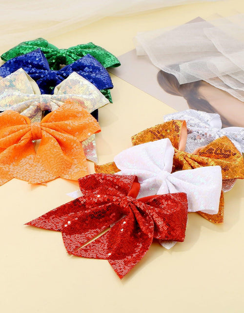 Load image into Gallery viewer, ZOLYCO Large 7" Glitter Cheer Bows Clips Hair Accessories Red 1Pcs
