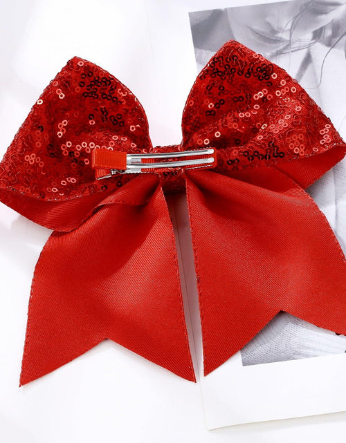 Load image into Gallery viewer, ZOLYCO Large 7" Glitter Cheer Bows Clips Hair Accessories Red 1Pcs
