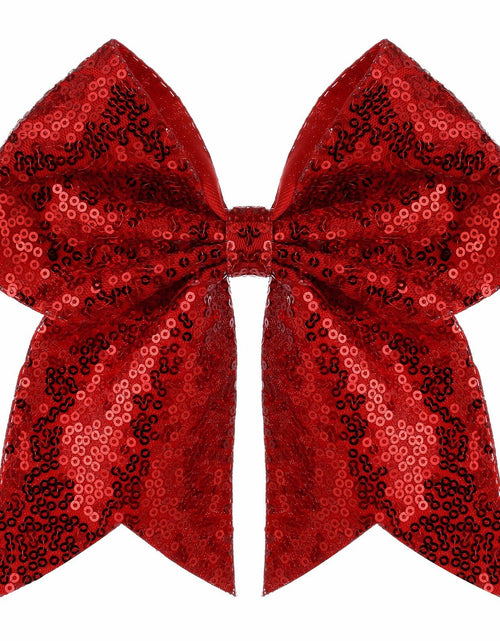 Load image into Gallery viewer, ZOLYCO Large 7" Glitter Cheer Bows Clips Hair Accessories Red 1Pcs
