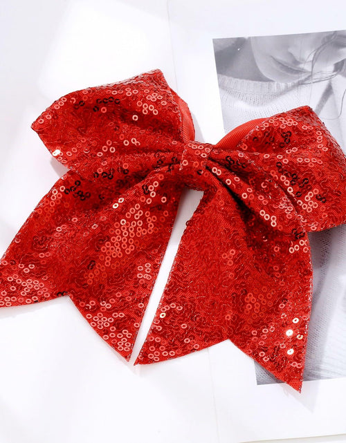 Load image into Gallery viewer, ZOLYCO Large 7" Glitter Cheer Bows Clips Hair Accessories Red 1Pcs
