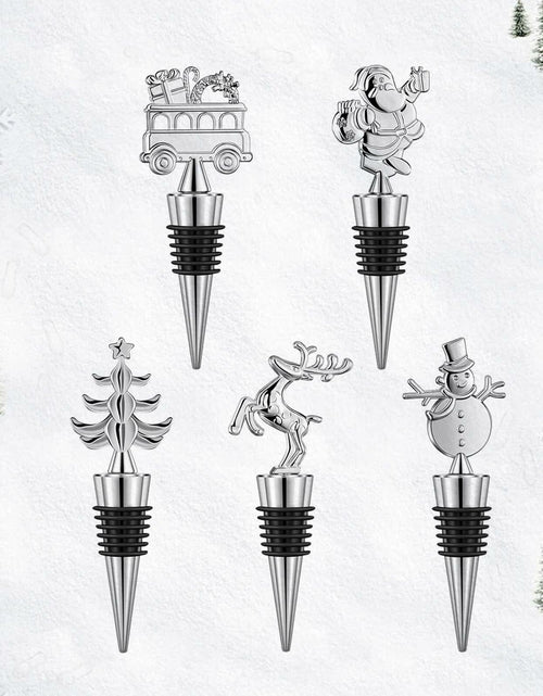 Load image into Gallery viewer, MANTIANJIN Christmas Wine Bottle Stoppers 5-Pack Zinc Alloy Silicone Silver
