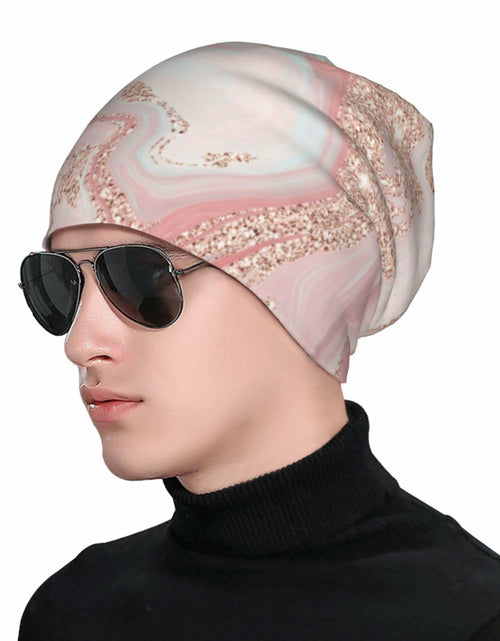 Load image into Gallery viewer, NoUtat Rose Gold Glitter Coral Gray Pastel Marble Slouchy Beanie Hat Unisex
