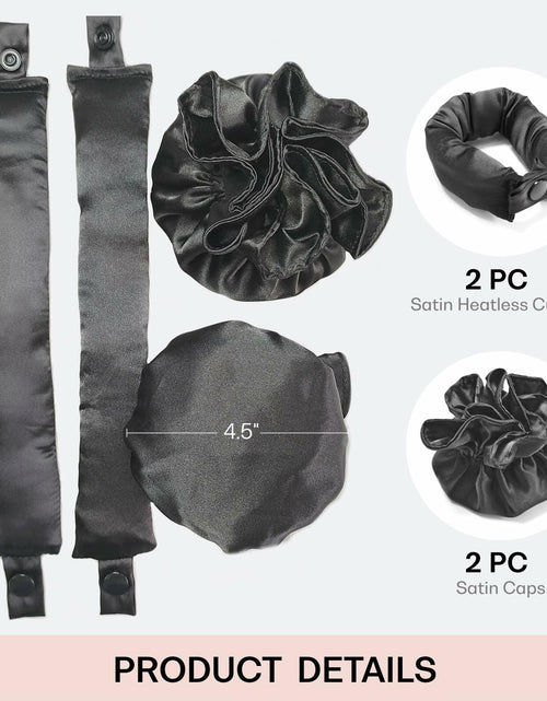 Load image into Gallery viewer, BLINKEEN Satin Heatless Hair Curlers Pillow Rollers with Caps Black 2 Sets
