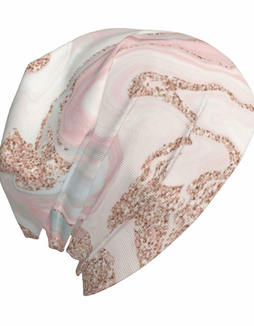 Load image into Gallery viewer, NoUtat Rose Gold Glitter Coral Gray Pastel Marble Slouchy Beanie Hat Unisex
