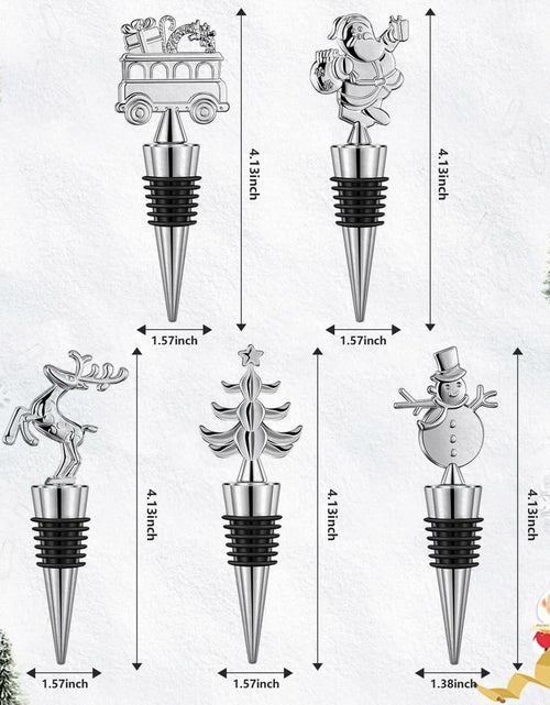 Load image into Gallery viewer, MANTIANJIN Christmas Wine Bottle Stoppers 5-Pack Zinc Alloy Silicone Silver
