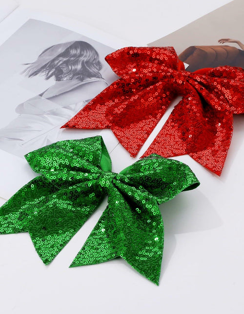 Load image into Gallery viewer, ZOLYCO Large 7" Glitter Cheer Bows Clips Hair Accessories Red 1Pcs
